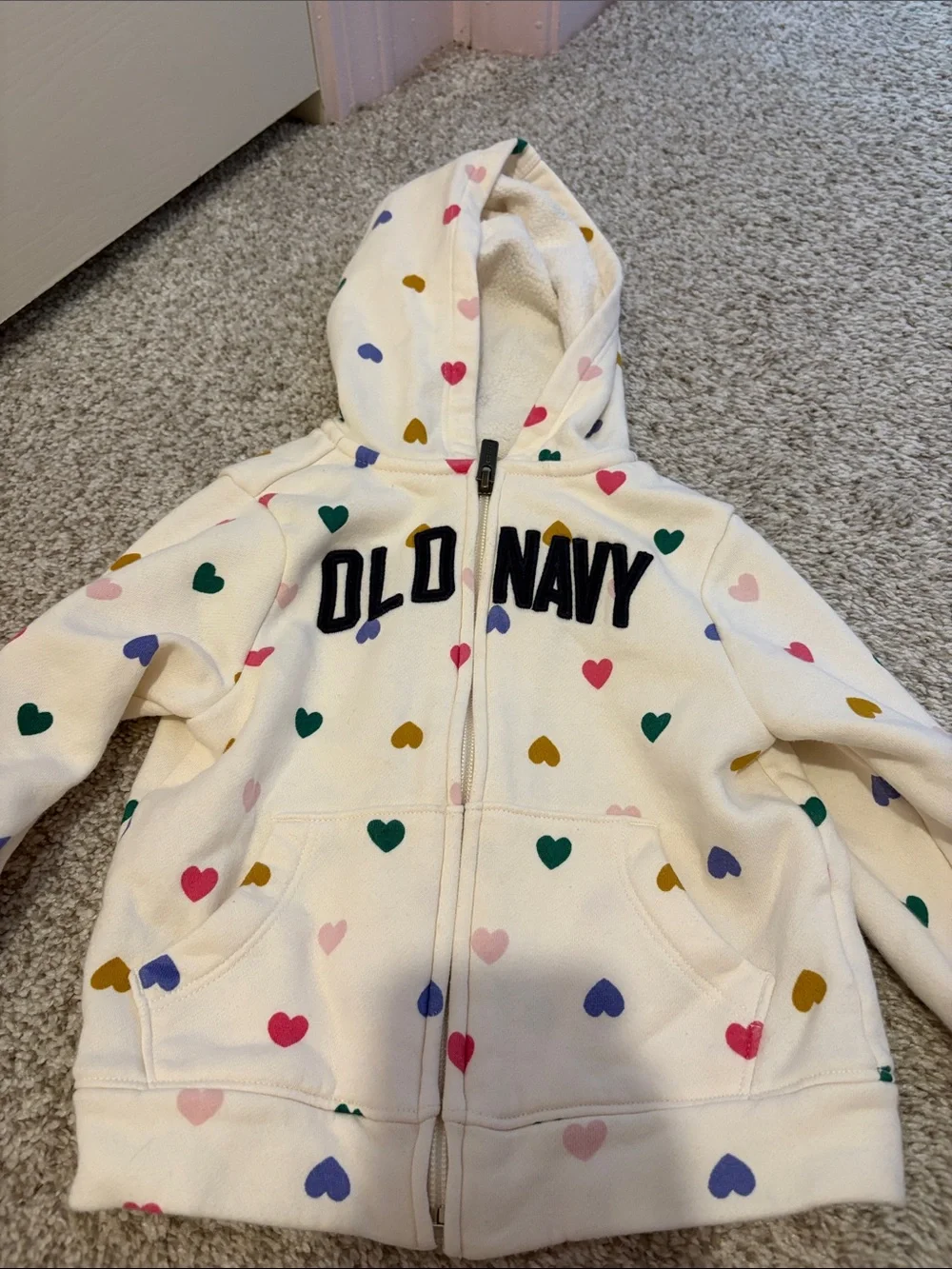 Old Navy Cream Hoodie & Joggers Set with Multicolor Hearts
